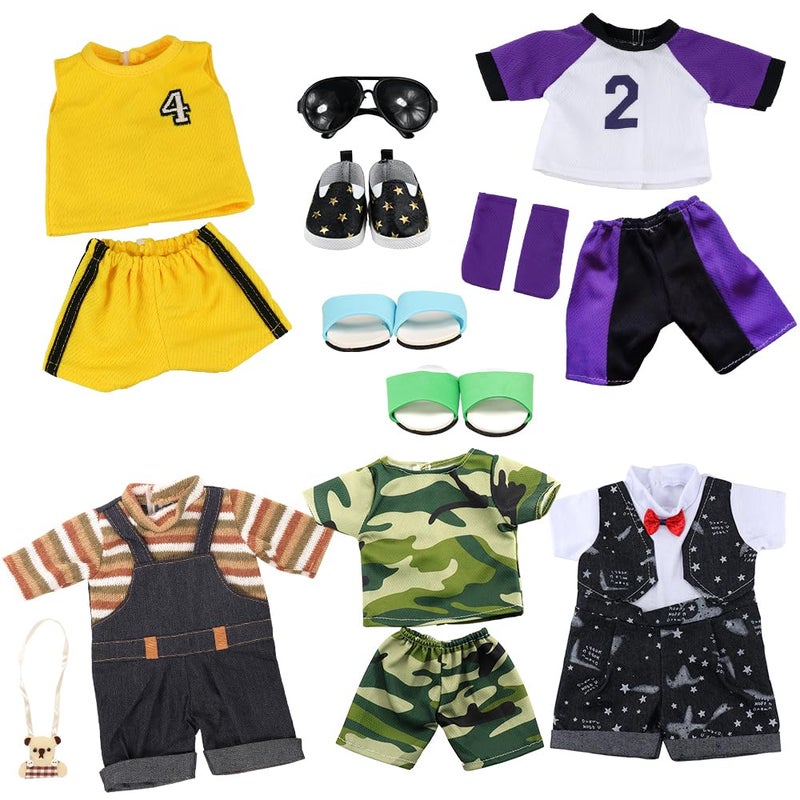 BARWA Boy Doll Clothes 5sets Boy Dolls Clothes 2 Pairs Shoes 1 Pair Glasses Compatible for 18 Inch Doll Outfit - Image 2